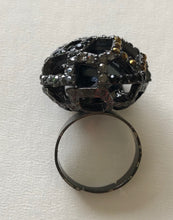 Load image into Gallery viewer, Crystal Encrusted Cage Gunmetal Ring
