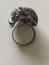 Load image into Gallery viewer, Jet and Clear Crystal Woven Silver Ring
