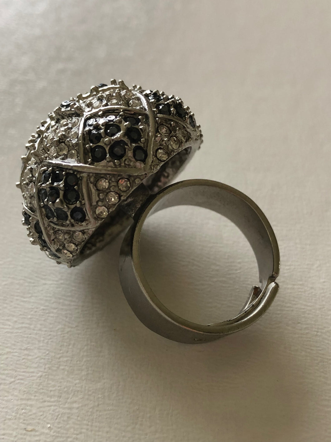 Dome Shaped Crystal Patterned Silver Ring