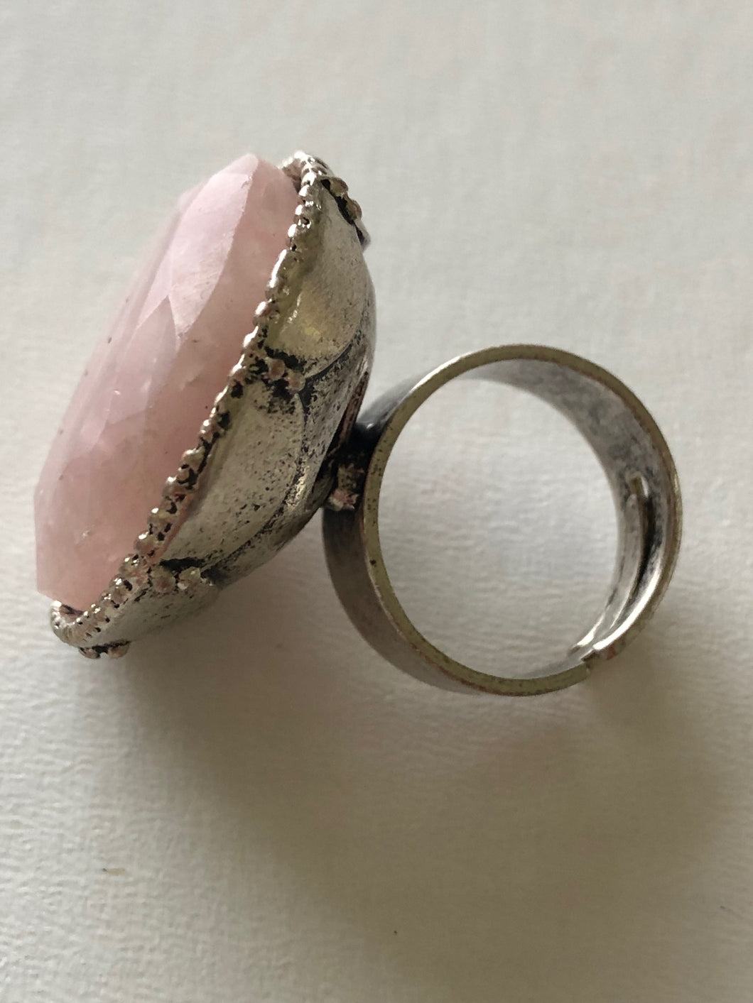 Rose Quartz Crystal Silver Ring