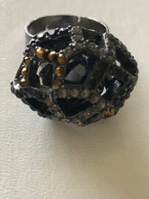 Load image into Gallery viewer, Crystal Encrusted Cage Gunmetal Ring
