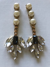 Load image into Gallery viewer, Crystal &amp; Pearl Fern Drop Earrings
