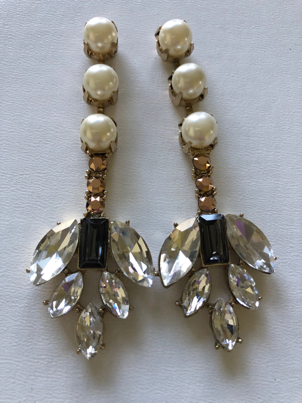 Crystal & Pearl Fern Drop Earrings
