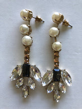 Load image into Gallery viewer, Crystal &amp; Pearl Fern Drop Earrings
