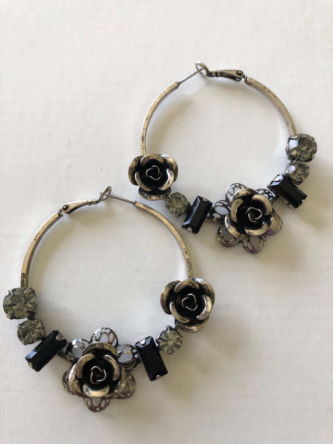 Crystal & Rose Hoop Earrings