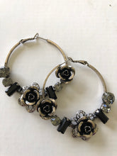 Load image into Gallery viewer, Crystal &amp; Rose Hoop Earrings

