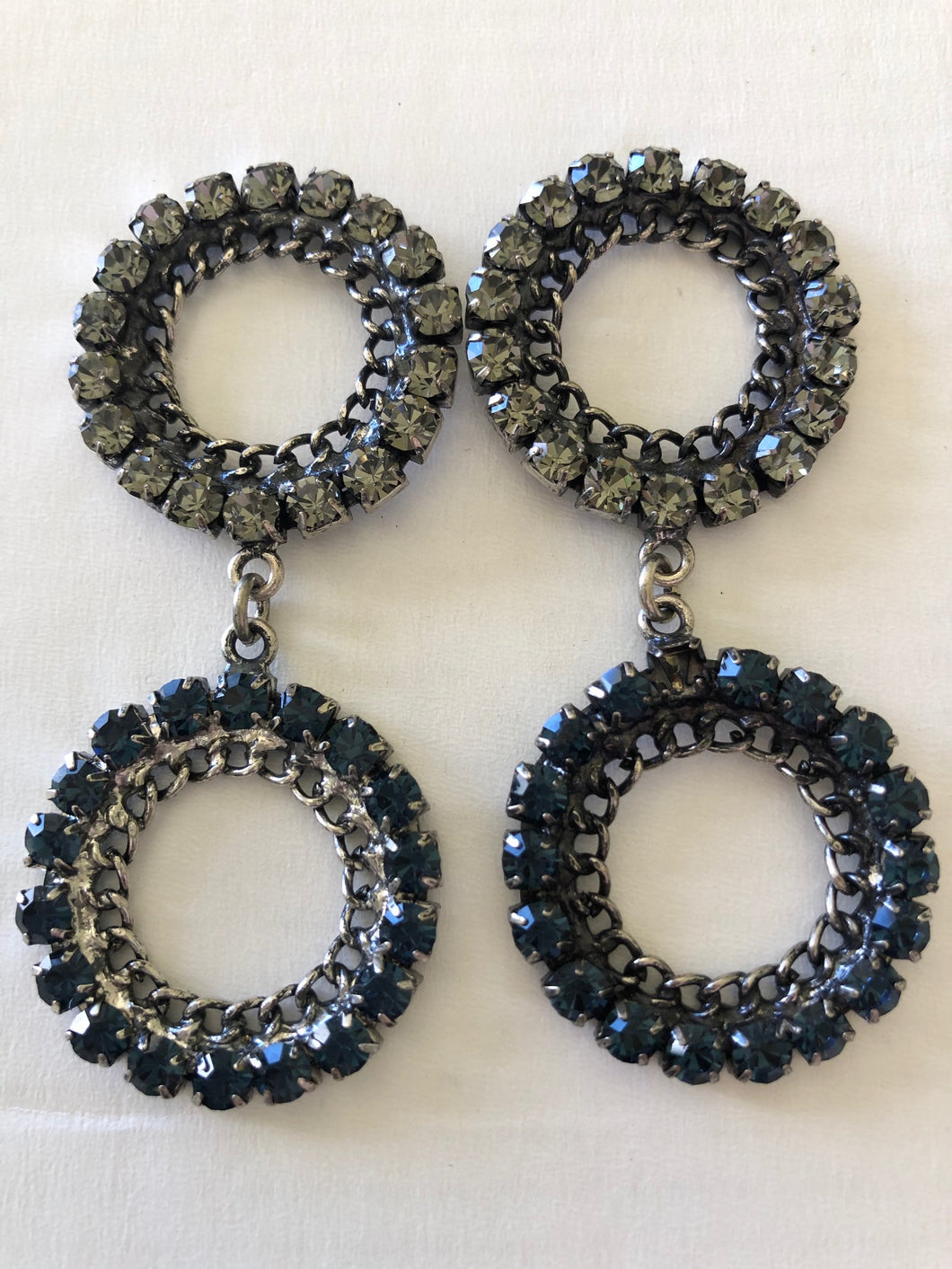 Double Circle Smoke & Blue Crystal Earrings