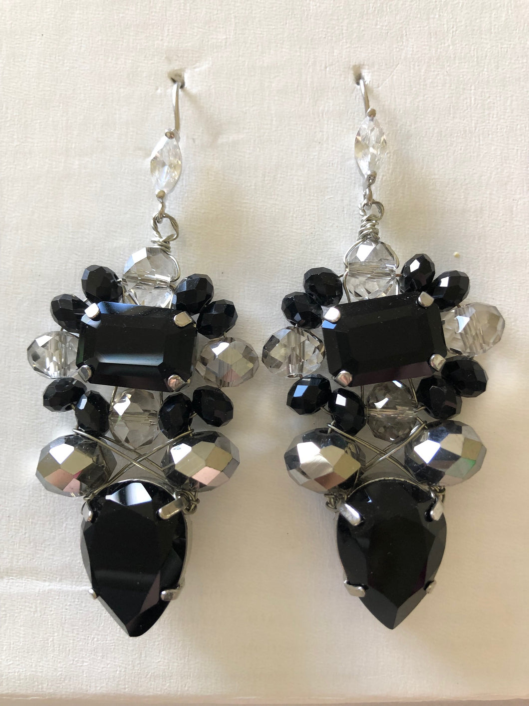Jet & Clear Crystal Pear Shape Earrings