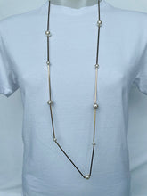 Load image into Gallery viewer, Long Pearl &amp; Bar Necklace (gold &amp; silver available)

