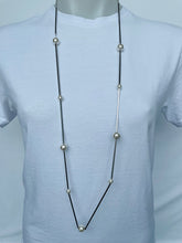 Load image into Gallery viewer, Long Pearl &amp; Bar Necklace (gold &amp; silver available)
