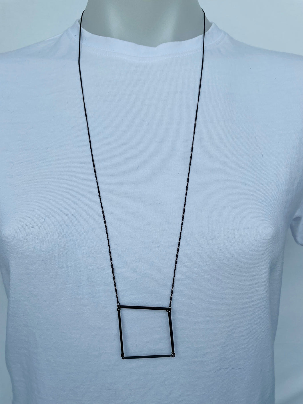 Square Pendant Necklace (Jet or Silver)