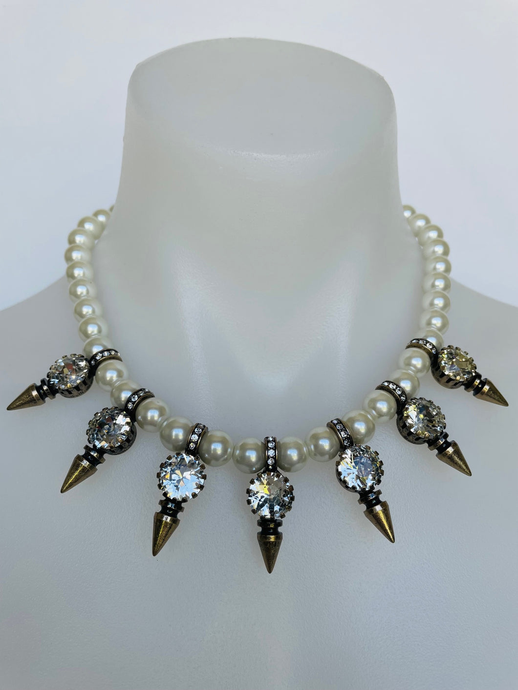 Pearl & Clear Crystal Arrow Necklace